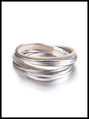 Leather Wrap Bracelet Western Stacked Rhinestone Cuff for Women